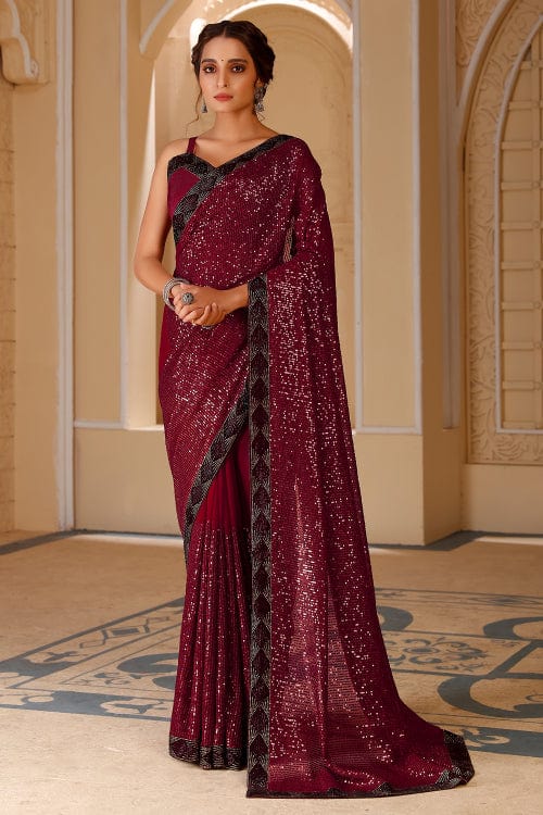 maroon georgtte saree