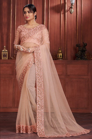 Grapefruit Pink Georgette Saree