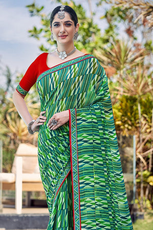 green georgette saree