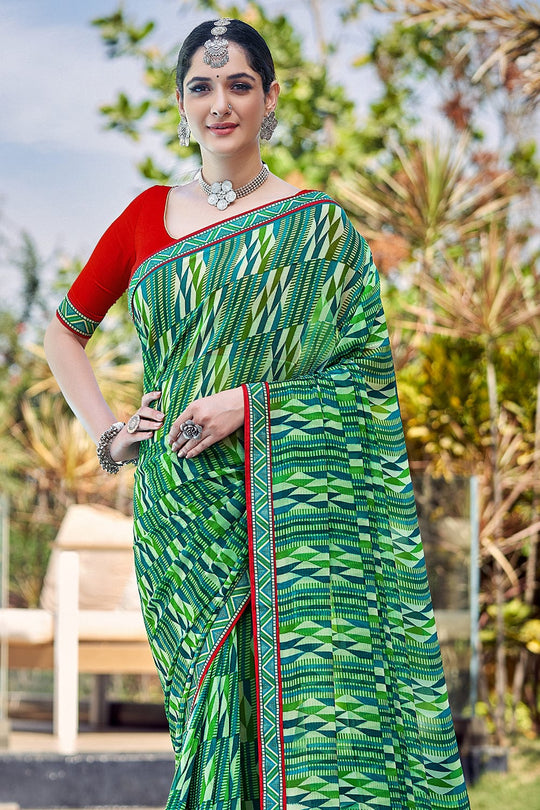 green georgette saree