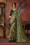 Gross Green Embroidered Georgette Saree