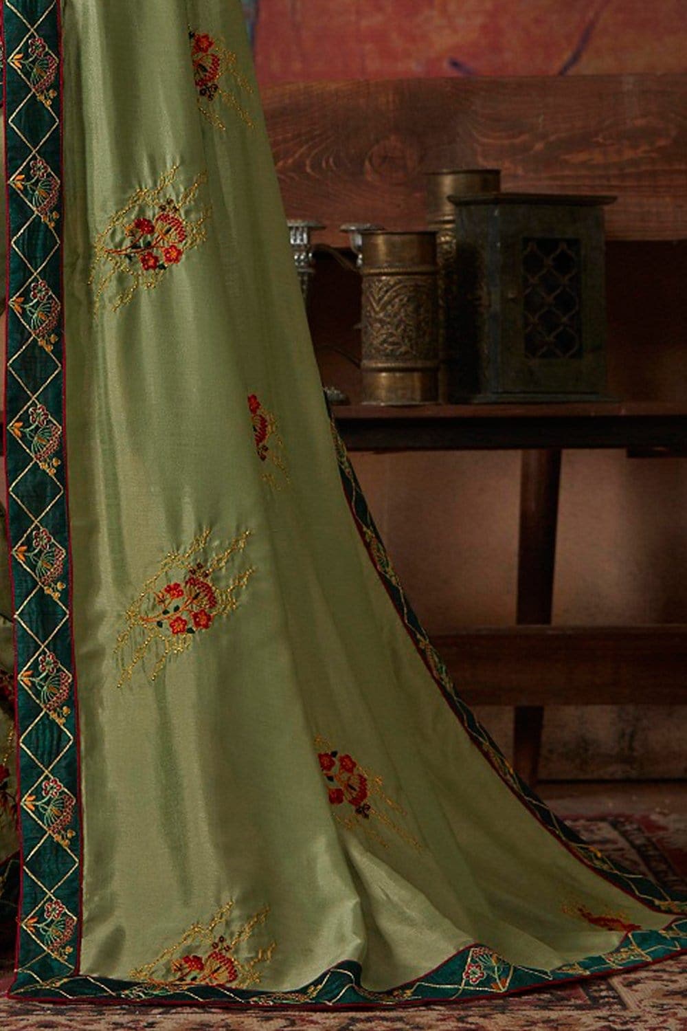 Gross Green Embroidered Georgette Saree