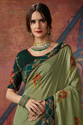 Gross Green Embroidered Georgette Saree