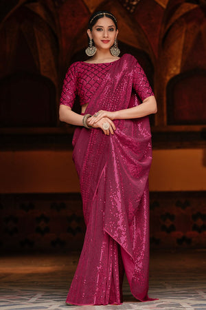 Hibiscus Purple Georgette Saree