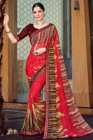 Imperial Red Georgette Saree