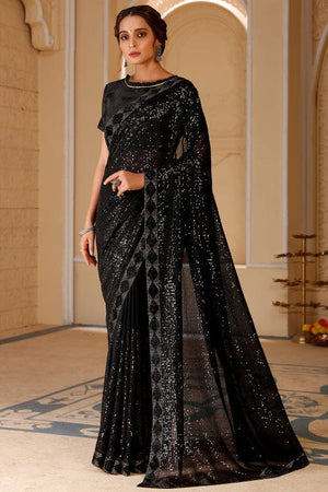 Ink Black Georgette Saree