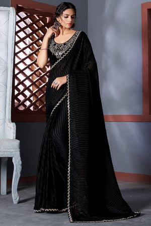 Jet Black Georgette Saree