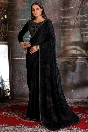 Jet Black Georgette Saree