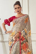 Lace White Printed Georgette Saree