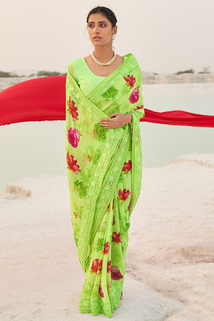 Lawn Green Georgette Saree
