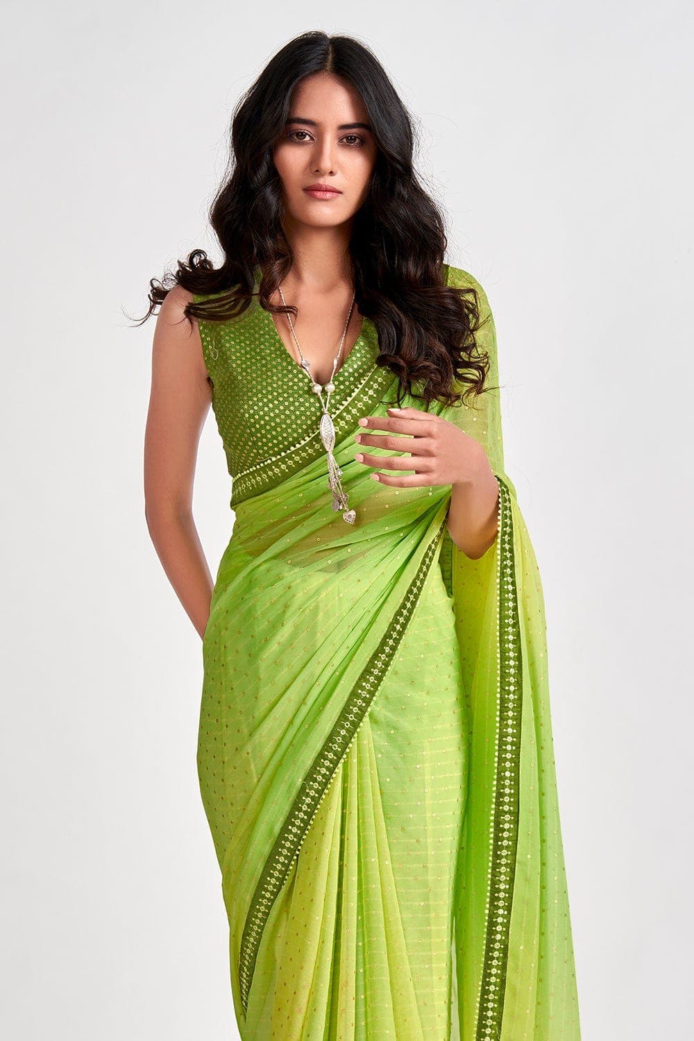 Yellow Chanderi Saree with Green Colour Contrast Border – Snusha