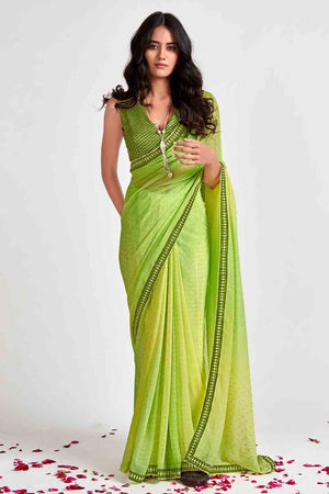 Lemon Green Georgette Saree