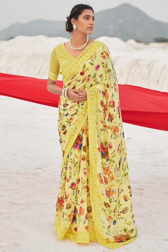 yellow georgette saree