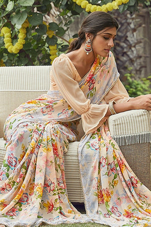 Light Cream Georgette Saree