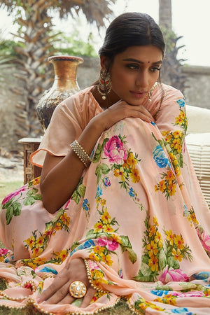 Light Peach Georgette Saree