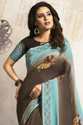 Light Walnut Brown Printed Georgette Saree