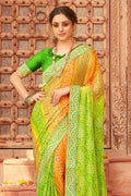 green bandhani saree