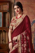 Mahgony Red Embroidered Georgette Saree
