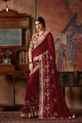 Mahgony Red Embroidered Georgette Saree