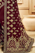 Mahogany Red Embroidered Georgette Saree