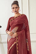 Merlot Red Printed Georgette Saree