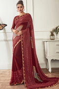 Merlot Red Printed Georgette Saree