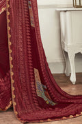 Merlot Red Printed Georgette Saree