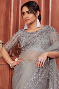 Metal Grey Georgette Saree