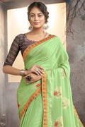 Mint Green Printed Georgette Saree