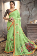 Mint Green Printed Georgette Saree