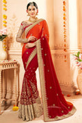Multicolour Red And Orange Embroidered Georgette Saree