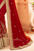 Multicolour Red And Orange Embroidered Georgette Saree