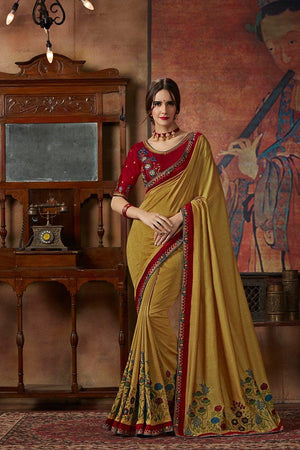 Mustard Yellow Embroidered Georgette Saree
