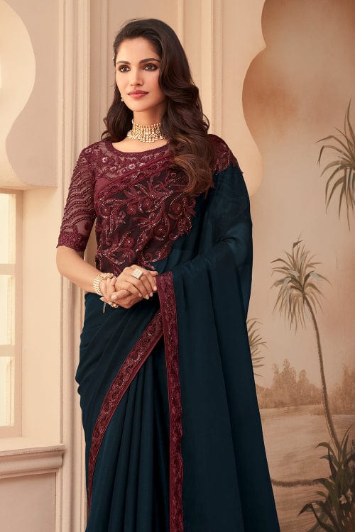 navy blue georgette saree