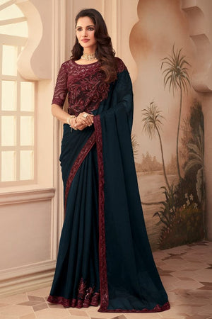 Navy Blue Georgette Saree