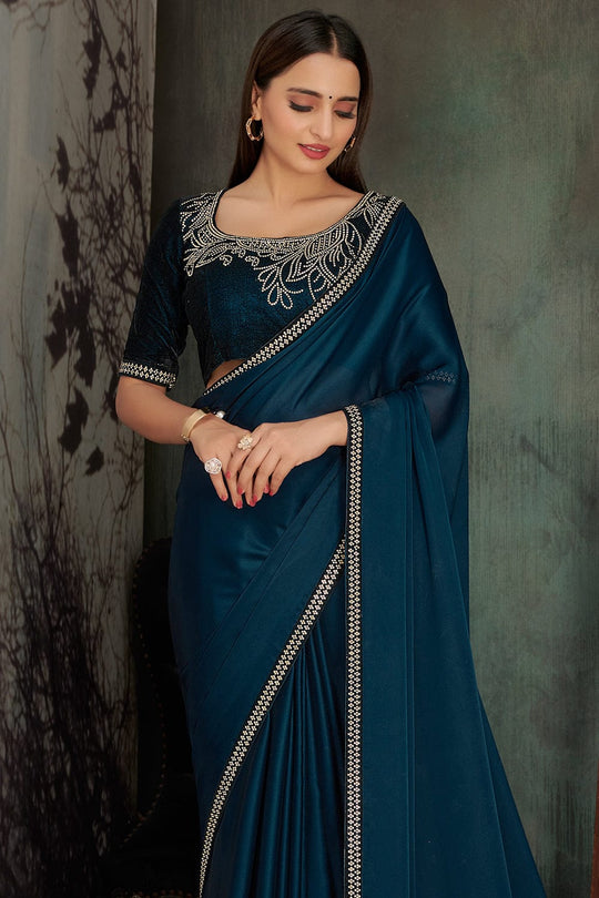 Navy blue georgette saree deals