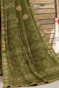 Olive Green Printed Georgette Saree
