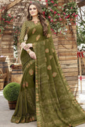 Olive Green Printed Georgette Saree