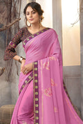 Party Pink Printed Georgette Saree