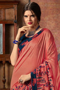 Peach Embroidered Georgette Saree