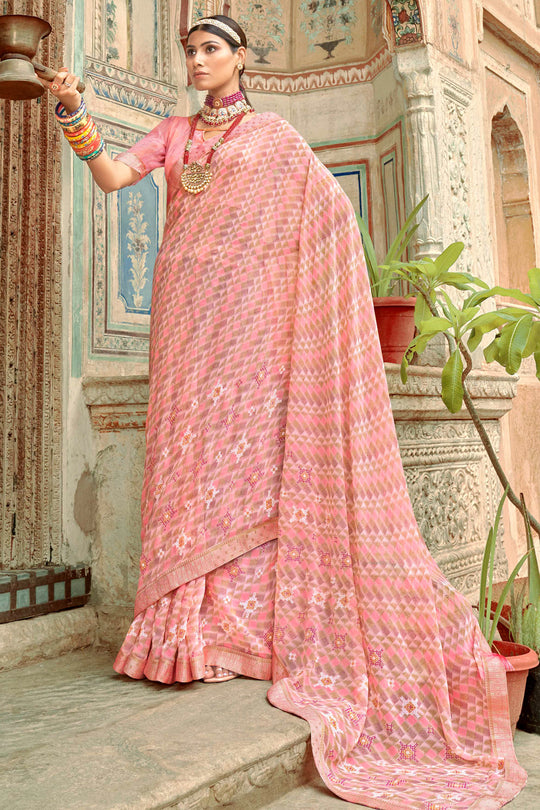 peach georgett saree
