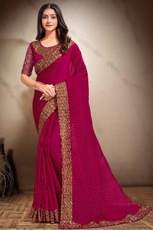 Peoney Pink Georgette Saree