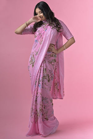 Peony Pink Georgette Saree