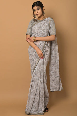 Pewter Grey Georgette Saree