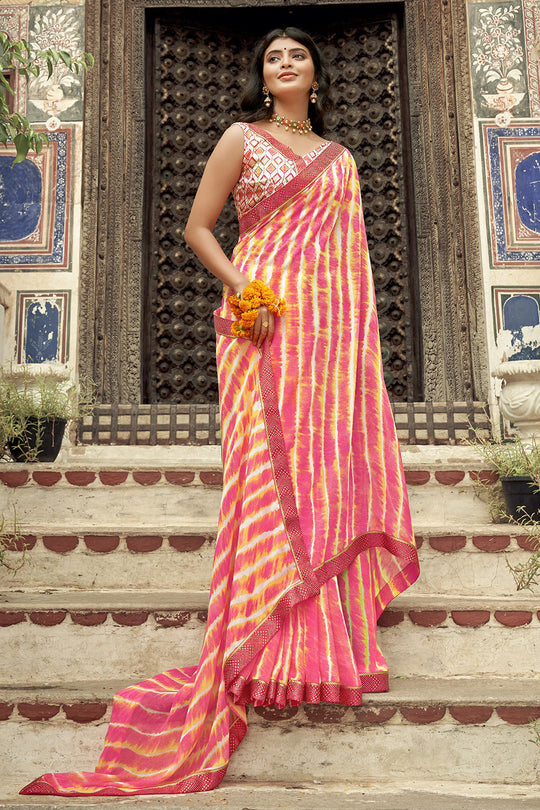 pink georgette saree