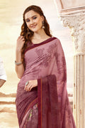 Raspberry Wine Printed Georgette Saree