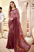 Raspberry Wine Printed Georgette Saree