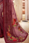 Raspberry Wine Printed Georgette Saree