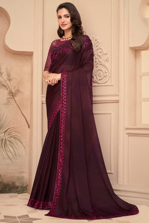 Rosewood Maroon Geogette Saree