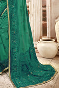 Sea Green Stone Work Printed Georgette Saree